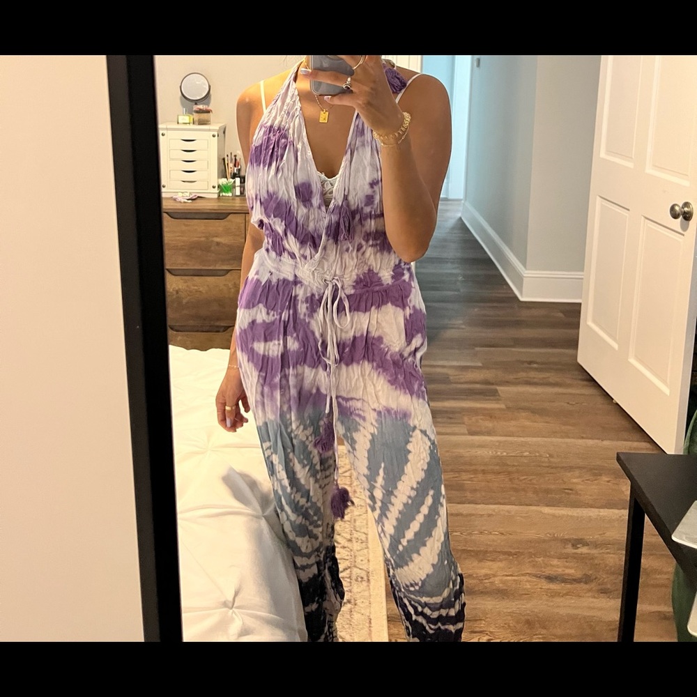 Pink blue tie dye summer jumpsuit